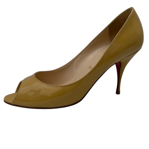 Christian Louboutin Shoes - Christian‎ Louboutin Patent Leather Peep Toe Pump Heel Yellow Sz 38.5 Evening